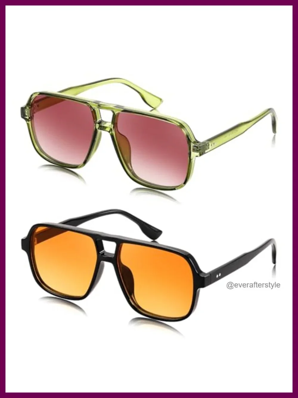 Retro Square Aviator Sunglasses Women Men 70s Vintage Plastic Frame UV400